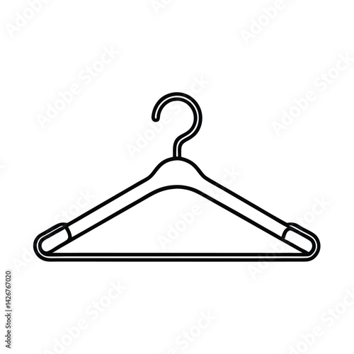 Simple black outline of a clothes hanger for garments and apparel storage