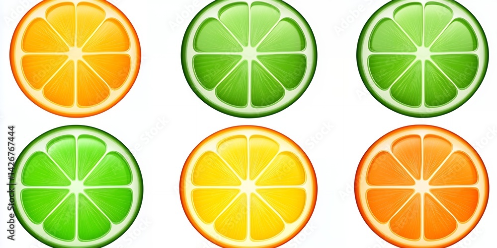 Vibrant Slices of Orange Lime and Lemon Fruit Illustration Perfect for Refreshing Summer Designs or Citrus Themed Projects Vibrant Slices of Orange Lime and Lemon Fruit Illustration Perfect for Refreshing Summer Designs or Citrus Themed Projects