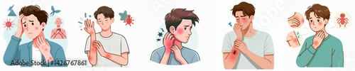 vector set of teenagers having skin problems