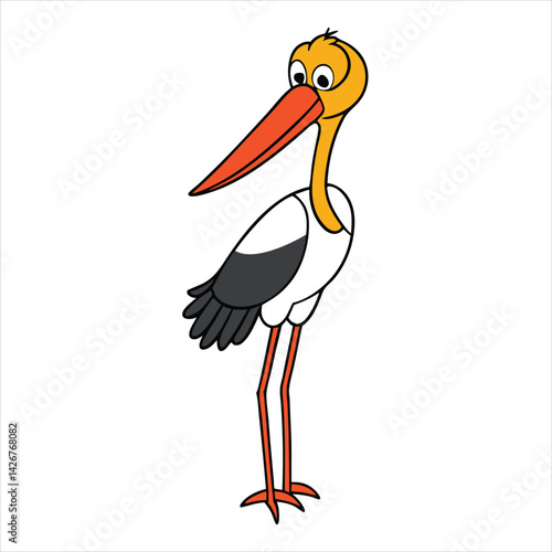 Cartoon saddle billed stork vector illustration