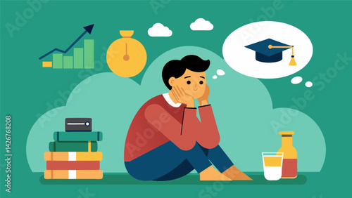 A person looks back on their youth and regrets not being more diligent about paying off their student debt realizing how much it has limited their. Vector illustration