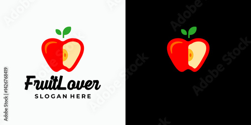 Heart shaped apple fruit vector logo design with modern, simple, clean and abstract style. Icon for business, food and drinks, fruits and personal branding.