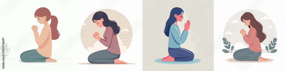 Fototapeta premium christian people praying vector set