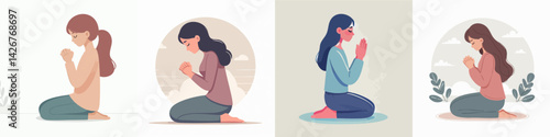 christian people praying vector set