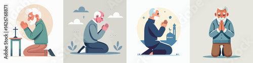christian people praying vector set