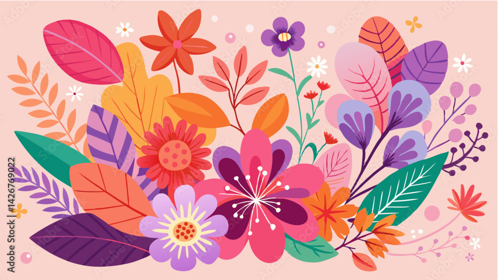 Obraz premium Whimsical Botanical Art with Colorful Flowers