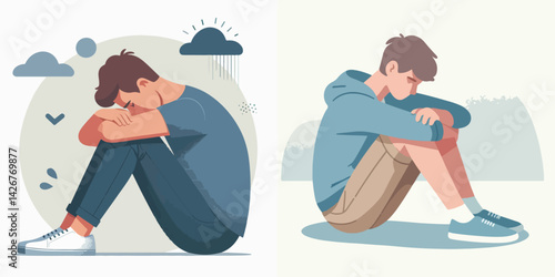 depressed young woman vector set
