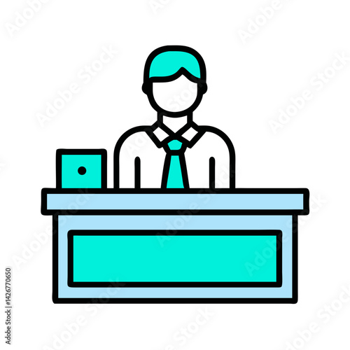 Manager Sitting Behind Office Desk Icon Design