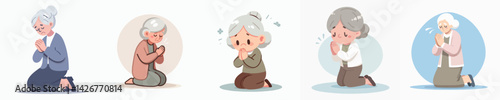 vector set of senior people begging