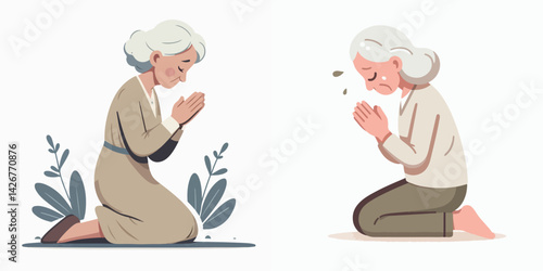 vector set of senior people begging