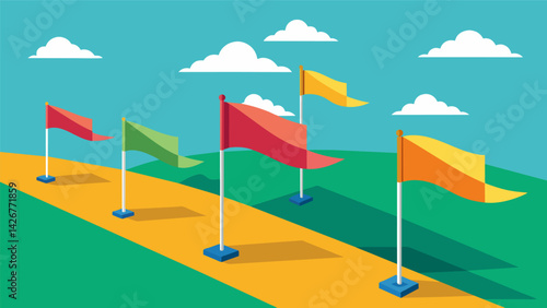 Brightly colored flags mark the boundaries of the makeshift field where athletes push themselves to the limit for the love of the game.. Vector illustration