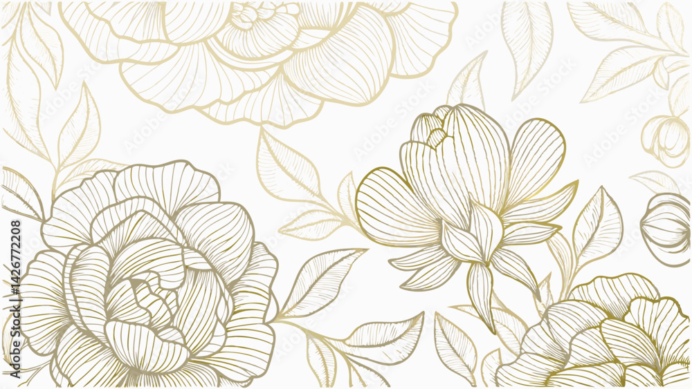 Fototapeta premium vector gold rose line background flower illustrat (1).eps