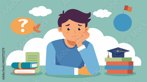 A student feeling conflicted about attending a study abroad program due to the additional expenses that come with it.. Vector illustration