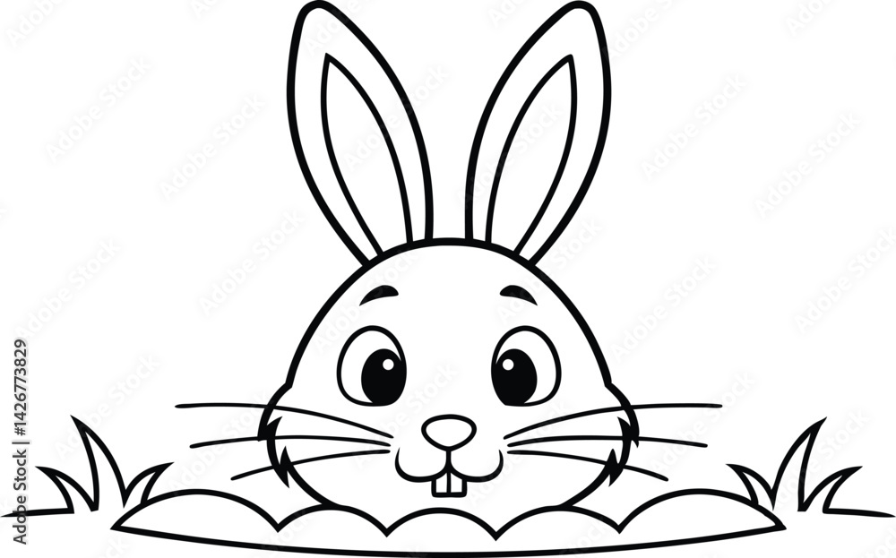 Obraz premium Bunny Head Outline in Grass with Two Teeth on Transparent Background Design