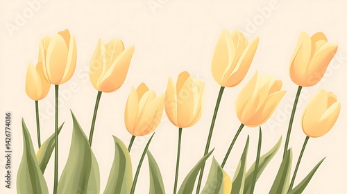 Pastel Yellow Tulips Spring Bloom.