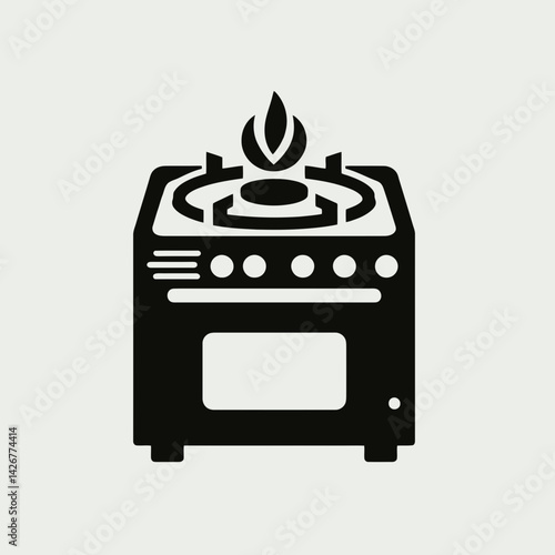  very simple flat and single minimalist Gas Stove Silhouettes in black on a white background 