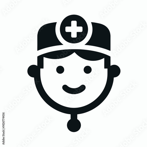  very simple flat and single minimalist Doctor Face Silhouettes in black on a white background 