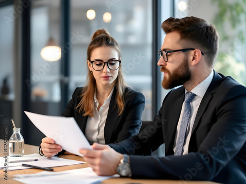 Businesswoman lawyer collaborates with client on litigation strategy in executive setting