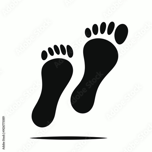  very simple flat and single minimalist Foot Silhouettes in black on a white background 