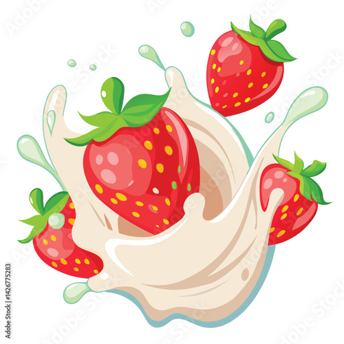 Fresh Strawberries in Milk Splash