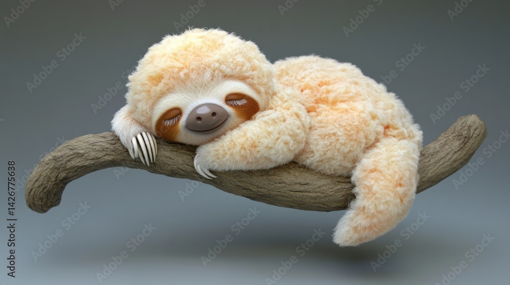 Sleepy sloth resting on branch, studio shot, peaceful background Sleepy sloth resting on branch, studio shot, peaceful background