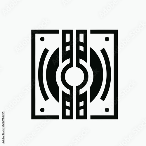  very simple flat and single minimalist Speakers Silhouettes in black on a white background 