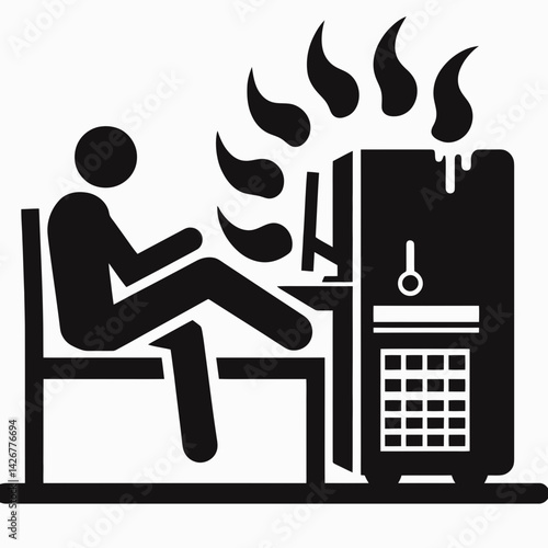  very simple flat and single minimalist Computer Overheating Silhouettes in black on a white background 