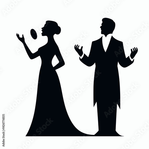  very simple flat and single minimalist Opera Singer Silhouettes in black on a white background 