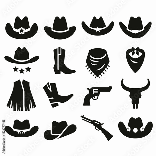  very simple flat and single minimalist Cowboy Cloth Silhouettes in black on a white background 