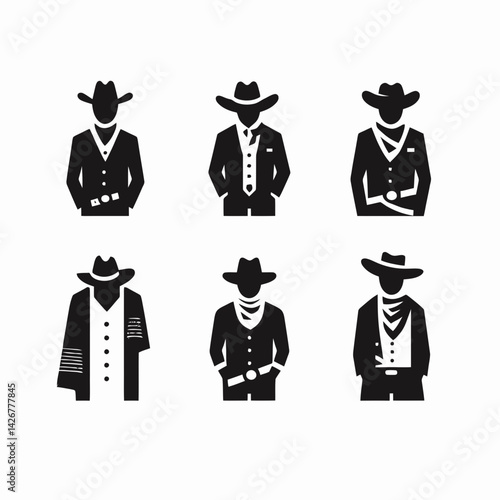  very simple flat and single minimalist Cowboy Cloth Silhouettes in black on a white background 