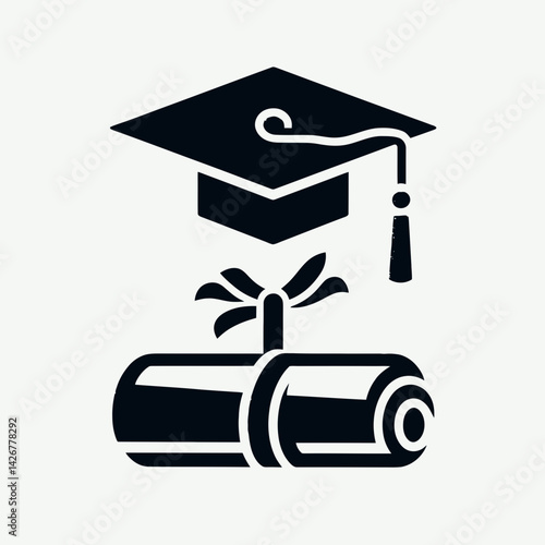  very simple flat and single minimalist Graduation Diploma Silhouettes in black on a white background