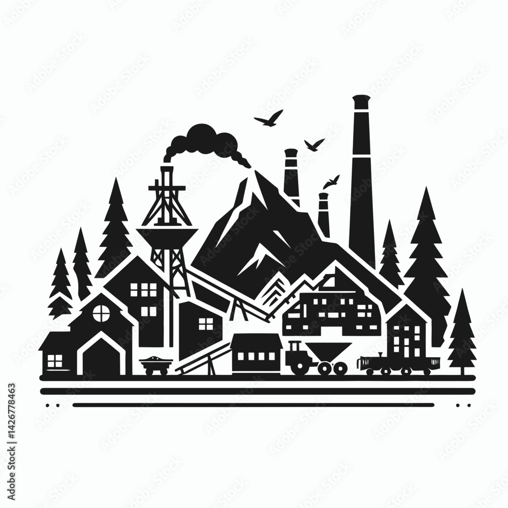 very simple flat and single minimalist Mining Deposit Silhouettes in black on a white background very simple flat and single minimalist Mining Deposit Silhouettes in black on a white background