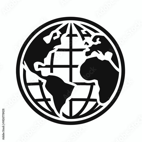  very simple flat and single minimalist Globe Silhouettes in black on a white background