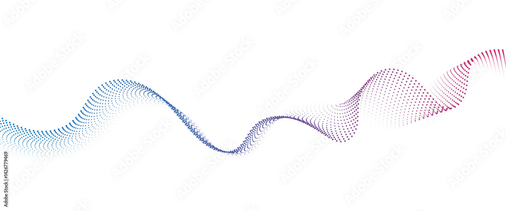 Flowing Dot Wave halftone gradient pattern on transparent background