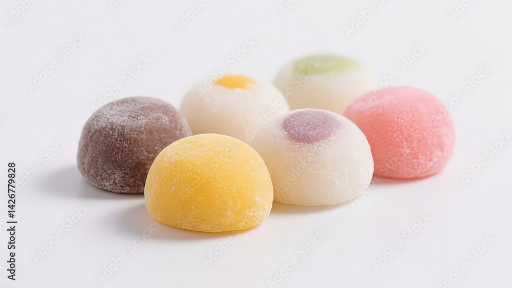 The colorful mochi Japanese dessert isolated on white background, Clipping path. The colorful mochi Japanese dessert isolated on white background, Clipping path.