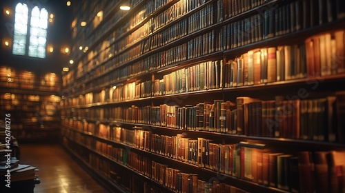 Wallpaper Mural Rows of antique books fill shelves in a warmly lit, gothic libra Torontodigital.ca