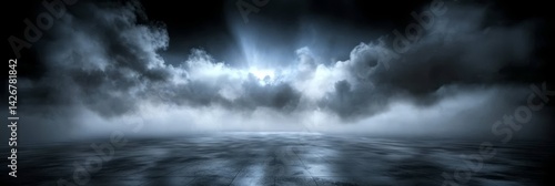 Dramatic scene of smoke and light interplay in a night setting.