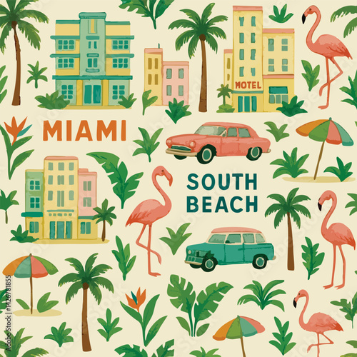 South Beach Miami Print Design in Vector