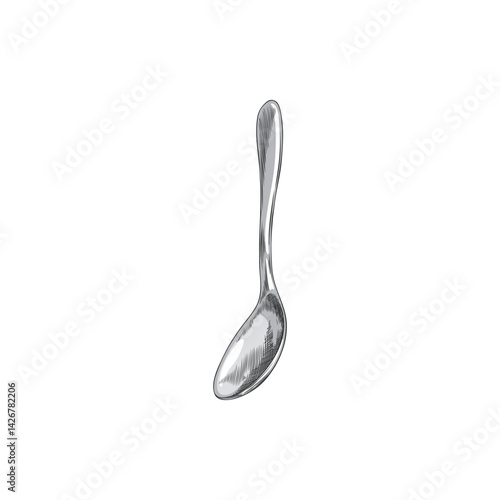 Sketch drawing of a spoon, kitchenware, cutlery vector hand drawn icon, stainless steel tableware, silver teaspoon