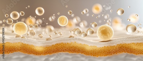 Cross-Section Skin Structure With Golden Cosmetic Molecules