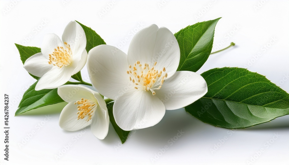 Obraz premium a delicate sprig of jasmine flowers with white petals and a pleasant fragrance isolated on a white background