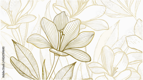 vector golden flower line illustration  floral lux (1).eps