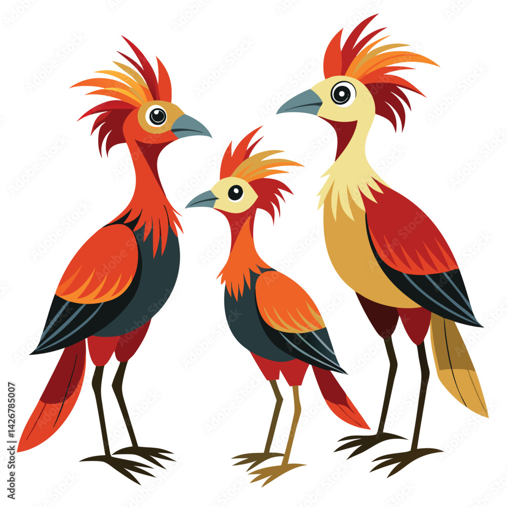 Obraz premium Hoatzin birds set isolated shilhotee vector on white background