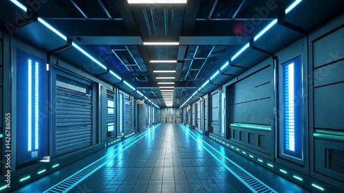 The modern Moscow subway station features futuristic architecture with bright light illuminating its underground hall