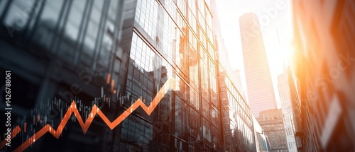 Rising Trend Line Over City Buildings Suggesting Growth in Real Estate Stocks