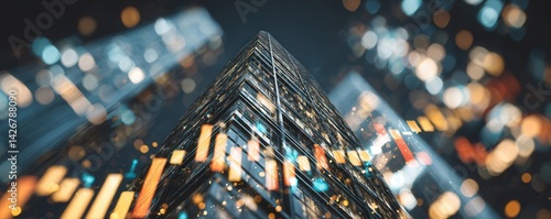 Modern Skyscraper Integrated with Abstract Stock Market Data Visualizations