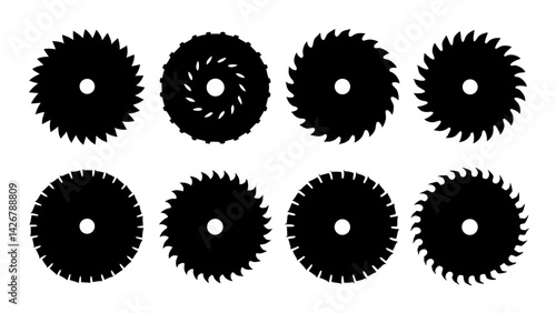 Set of circular saw silhouette vector on white background