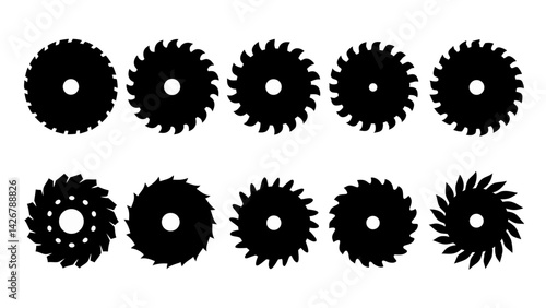 Set of circular saw silhouette vector on white background