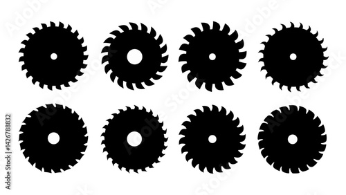 Set of circular saw silhouette vector on white background