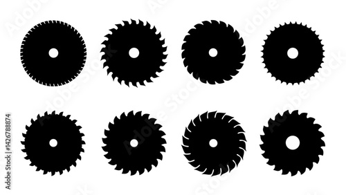 Set of circular saw silhouette vector on white background